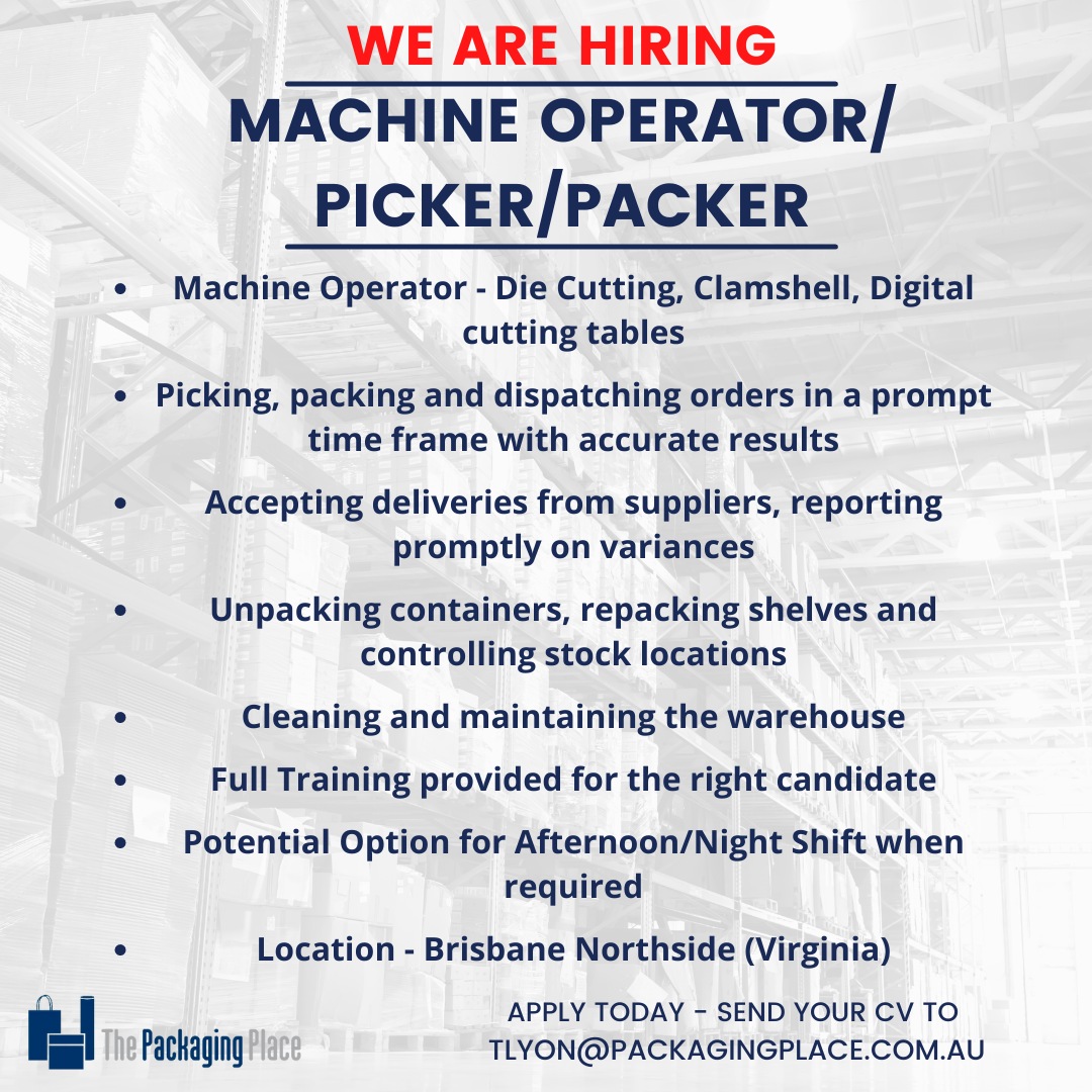 News & Careers We are Hiring ... Machine Operator/Store Person